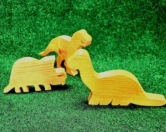 Handmade Wooden Dinosaur Set of 3 with Maple Finish