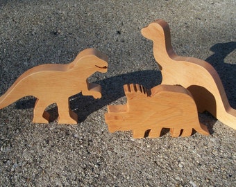 Wood Toy Dinosaurs with Maple Finish - Set of 3