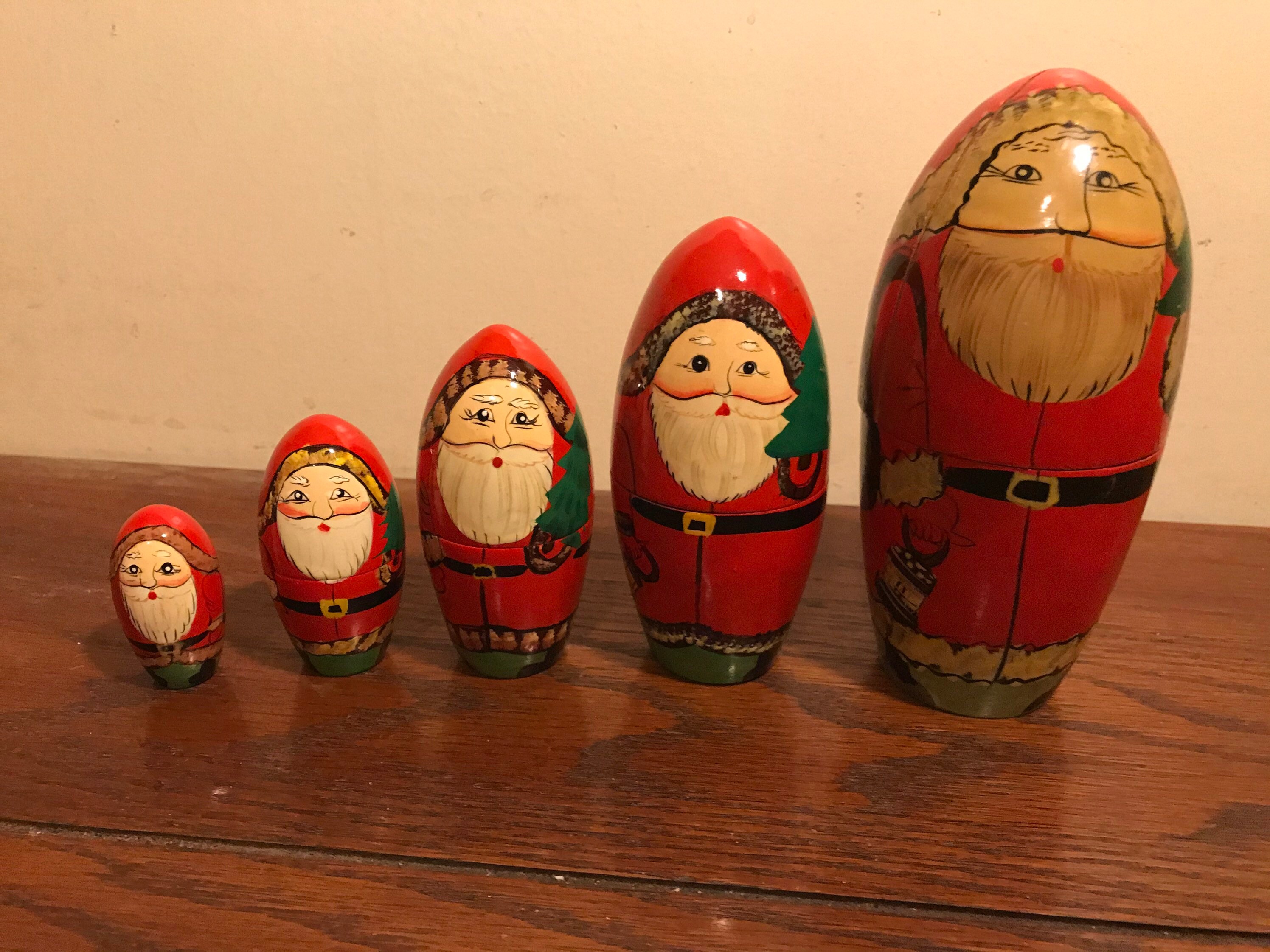 Vintage Wooden Russian Santa Nesting Dolls. Set of 5. St. Etsy