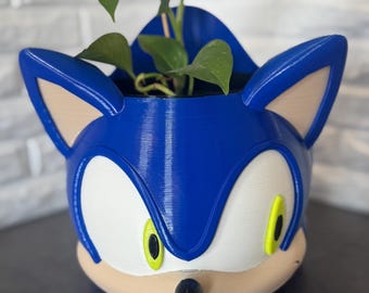 Maceta gigante de Sonic: decoración de gamer multicolor brillante con maceta de drenaje