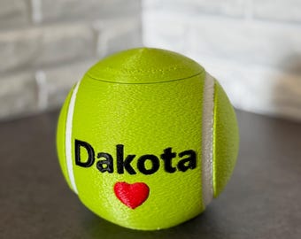 Urna per cani con pallina da tennis personalizzata – Portacenere per cremazione di animali domestici con opzione di personalizzazione