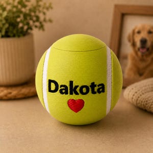 Custom Tennis Ball Dog Urn – Pet Cremation Ash Holder with Personalization Option