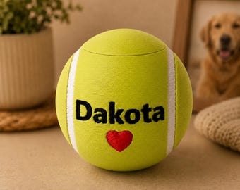 Custom Tennis Ball Dog Urn – Pet Cremation Ash Holder with Personalization Option