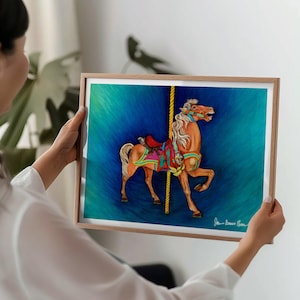 Carousel Horse Giclee Print Wall Art &quot;Mercury Horse&quot; Circus Hobby Horse Amusement Park, Home Decor, Childs Room, Birthday 11x14 In Stock New