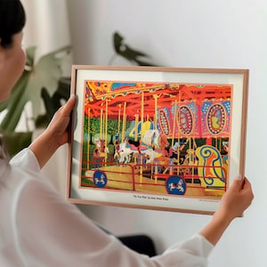 Carousel Horse Art Print Wall Art &quot;The First Ride&quot; Circus Hobby Horse Amusement Park, Home Decor, Childs Room, Birthday, Vintage Like New