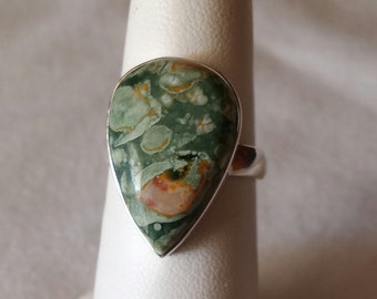 Rainforest Jasper Ring in Silver Size 7