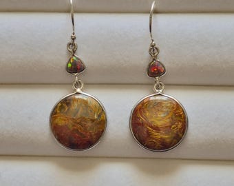 Pietersite Earrings with Opal accents in Silver