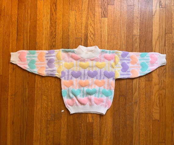 Vintage 80’s Children’s Rainbow Pastel Heart Patt… - image 4