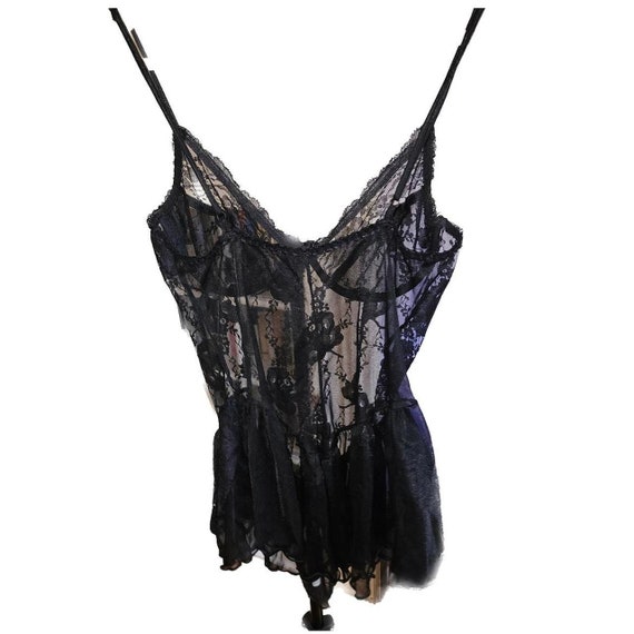 Vintage Black Lingerie Lace Camisole Slip - image 3