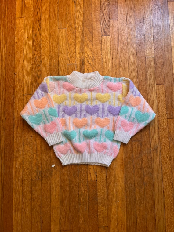 Vintage 80’s Children’s Rainbow Pastel Heart Patt… - image 1