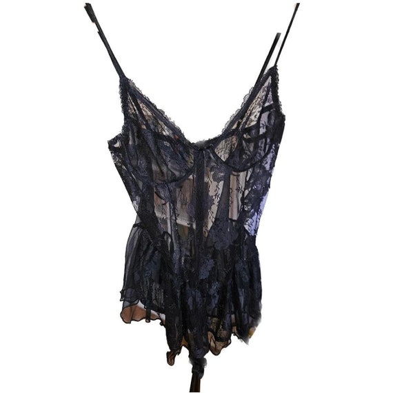 Vintage Black Lingerie Lace Camisole Slip - image 4