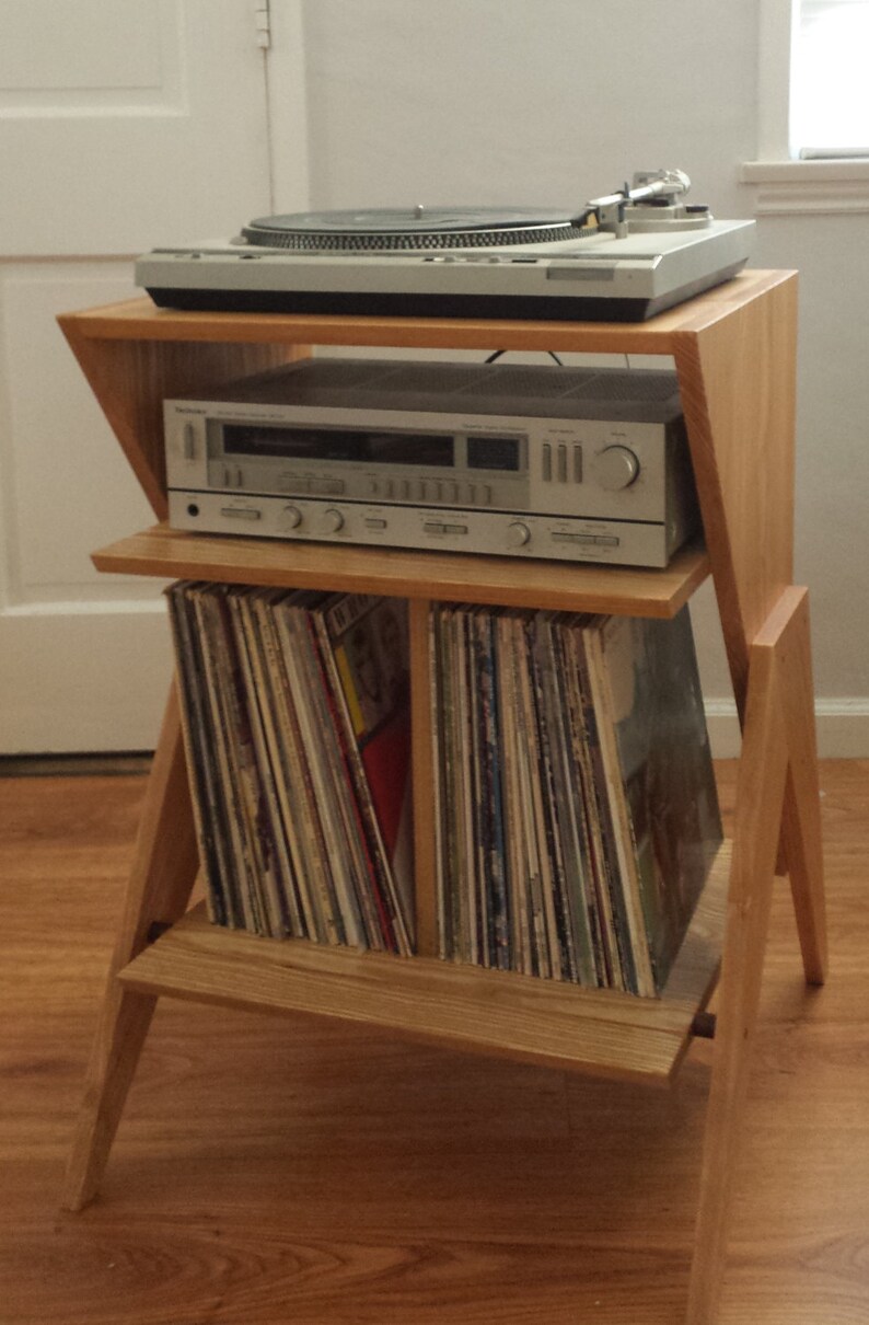 Solid Ash Atomic Record Player Stand - Vinyl / LP Storage Cabinet 