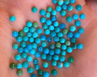 3mm Mixed Kingman Turquoise Cabochons.  Colors range from blues to greens. Out of bright grass greens.