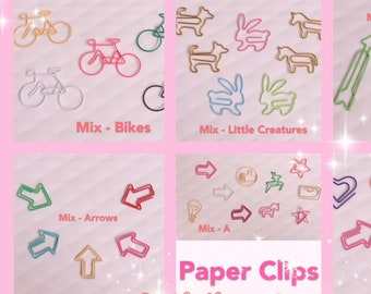 9 Options Of Paper Clips Bundle Sets - Animal Creatures/Bikes Clips/Design Shapes Clips/Cute Bow Clips/Planner Clips/Office Clips