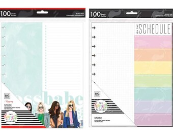 100 Pre-punched Sheets BIG Happy Planner Block Pad- Rongrong Boss Babe/Brights- 8.5''x11'' Color Block Notepads for Daily Schedule/Checklist