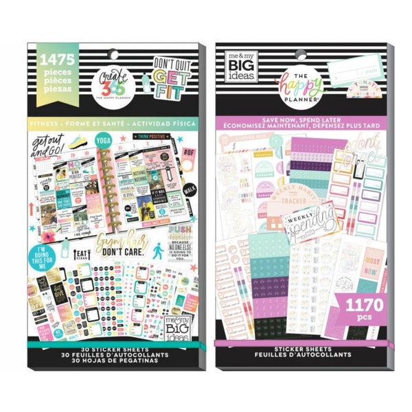 Happy Planner Value Stickers Book -  1170 Save Now, Spend Later/ 1475 Fitness - Daily Exercise Stickers/Budget Planning