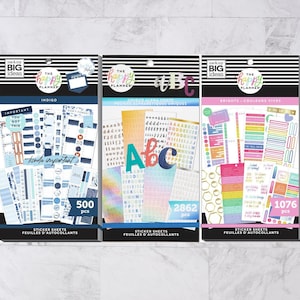 500 Indigo/ 2862 Unique Alpha Fonts/ 1076 Brights Happy Planner Value Stickers Books-30 Pages Functional Sticker Sheets-Planning Boxes
