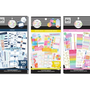 500 Indigo/ 593 Retro Print/ 1076 Brights Happy Planner Value Stickers Books-30 Pages Neutral Functional Sticker Sheets-Planning Boxes