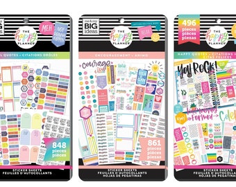 3 Options of Happy Planner Value Stickers Book - 496 Happy Quotes/848 LoL Quotes/861 Encouragement - Sayings Designs/Planner Box Stickers
