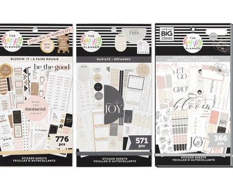 Happy Planner Sticker Books - Blushin'IT 776pc/Radiate 571pc/Sophisticated Florals 366pc - 30 Pages Functional Sticker Sheets