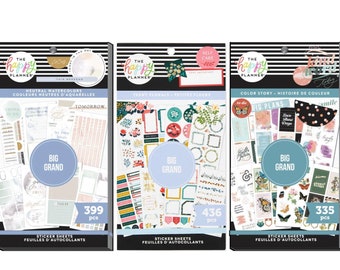 BIG Happy Planner Sticker Book- Neutral Watercolors 399pc/ Teeny Florals 436pc/ Color Story 335pc- Rosegold Foiled Stickers/Font Words