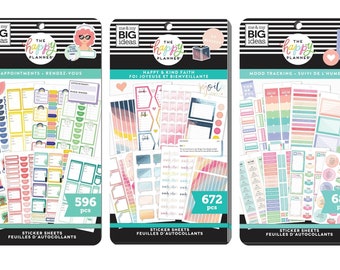 3 Options of Value Sticker Book by Happy Planner-596 Appointments/689 Mood Tracking/672 Happy Kind Faith-Planning Essential Stickers