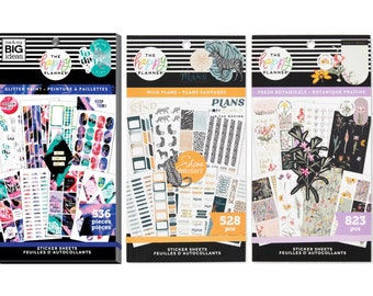 Happy Planner Stickers Pack- 536 Glitter Paint/528 Wild Plans/823 Fresh Botanicals- Splattered Paint/Leopard Print Stickers/Sassy Planning