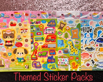 Cute Themed 8 Sheets of Stickers for Kids - Cat and Dog Foodies/Cute Zoo Animals/Marine Lives/Car and Trucks