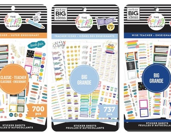 3 Options of BIG Value Stickers Books by Happy Planner - 700 Rad Teacher/549 Wise Teacher/737 Teacher Icons - Use with Big Happy Planner