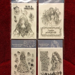 4 Options of Lovely Girl Clear Stamps Sets by Squirrels and Frogs Clear Stamps - 11 x 16cm - Coloring Stamps/Mixed Media Cute Girl
