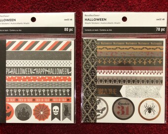 2 opciones de pegatinas Washi de Halloween - Truco o trato/Cuidado - Pegatinas Washi decorativas con temática de Halloween para planificadores/revistas de arte
