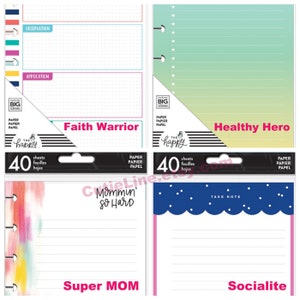 4 Options of MINI Planner Paper Pack by The Happy Planner Girl-Faith Warrior/Healthy Hero/Super Mom/Socialite-Mini Happy Planner Page Refill image 1