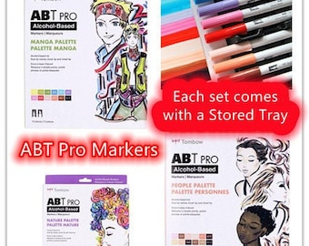 3 Options of Tombow ABT Pro Markers Palettes - Manga/Nature/People - Alcohol-Based Dual Tipped Permanent Markers/Water Blend Well Markers