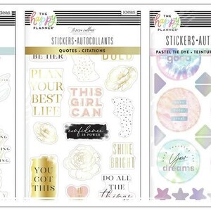 Pastel Tie Dye/Acuarela Florales/Simple Faith/Teresa Collins Happy Planner Paquete de pegatinas de 5 hojas - Pegatinas funcionales con detalles de aluminio