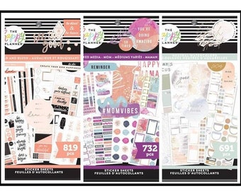 Happy Planner Value Stickers Book - Bold and Blush, 819pc/Neutral Watercolors, 691pc/Enjoy The Little Things, 732pc-Mixed Media Mom Planning