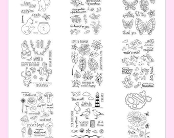 9 Options of Hero Arts Stamps sets -4.25”x6”-Curious Cat/Pet Goldfish/Butterflies/Monkeys/Tropical Flowers/Dragons Unicorns/Fungi/Seagulls