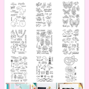 9 Options of Hero Arts Stamps sets -4.25”x6”-Curious Cat/Pet Goldfish/Butterflies/Monkeys/Tropical Flowers/Dragons Unicorns/Fungi/Seagulls