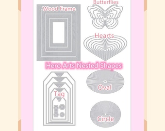 6 Options of Hero Arts Infinity Nested Shape Dies-Wood Frames/Butterflies/Tag/Hearts/Circle/Oval-Layering Shape Die Sets