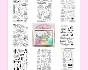 8 Options of Hero Arts Stamp & Cut sets-S'mores Bonfire/Ornate Carousel/Handmade Happiness/Crafty Messages/Everyday Messages/Lake Time Fun