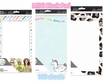 100 Sheets MINI Block Pads by The Happy Planner - Sampler/Boss Babe/Brights/Wild Styled - 8.25'' x 5.25''- Pre-punch Note Paper for Planning