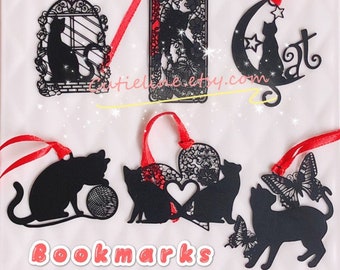 9 opties van zwarte dunne metalen katten bladwijzers - paginamarkeringen/bladwijzers/paginavlag/plannermarkeringen/bladwijzer met cadeauzakje