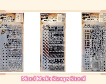 3 Option of Tim Holtz Mixed Media Stamps Stencil by Stampers Anonymous-Blossom Polkadot/Gradient Dot Square/Dotted Stitched-Add Textures