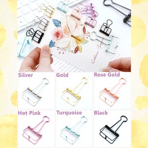 6 Colors of Planner Clips Hollow Binder Clips-Office/Binder/Decorative Clip-Rose Gold,Black,Gold,Turquoise,Hot Pink,Antique Blass-3 Size image 3