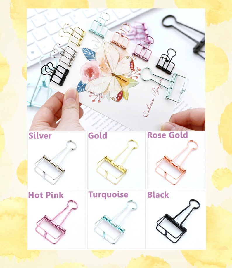 6 Colors of Planner Clips Hollow Binder Clips-Office/Binder/Decorative Clip-Rose Gold,Black,Gold,Turquoise,Hot Pink,Antique Blass-3 Size image 3