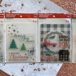 Carpeta de relieve navideño y sellos transparentes - 4 opciones para elegir: Alegría navideña/Nieve/Árbol/Paz-Sellos para hacer tarjetas de álbum de recortes