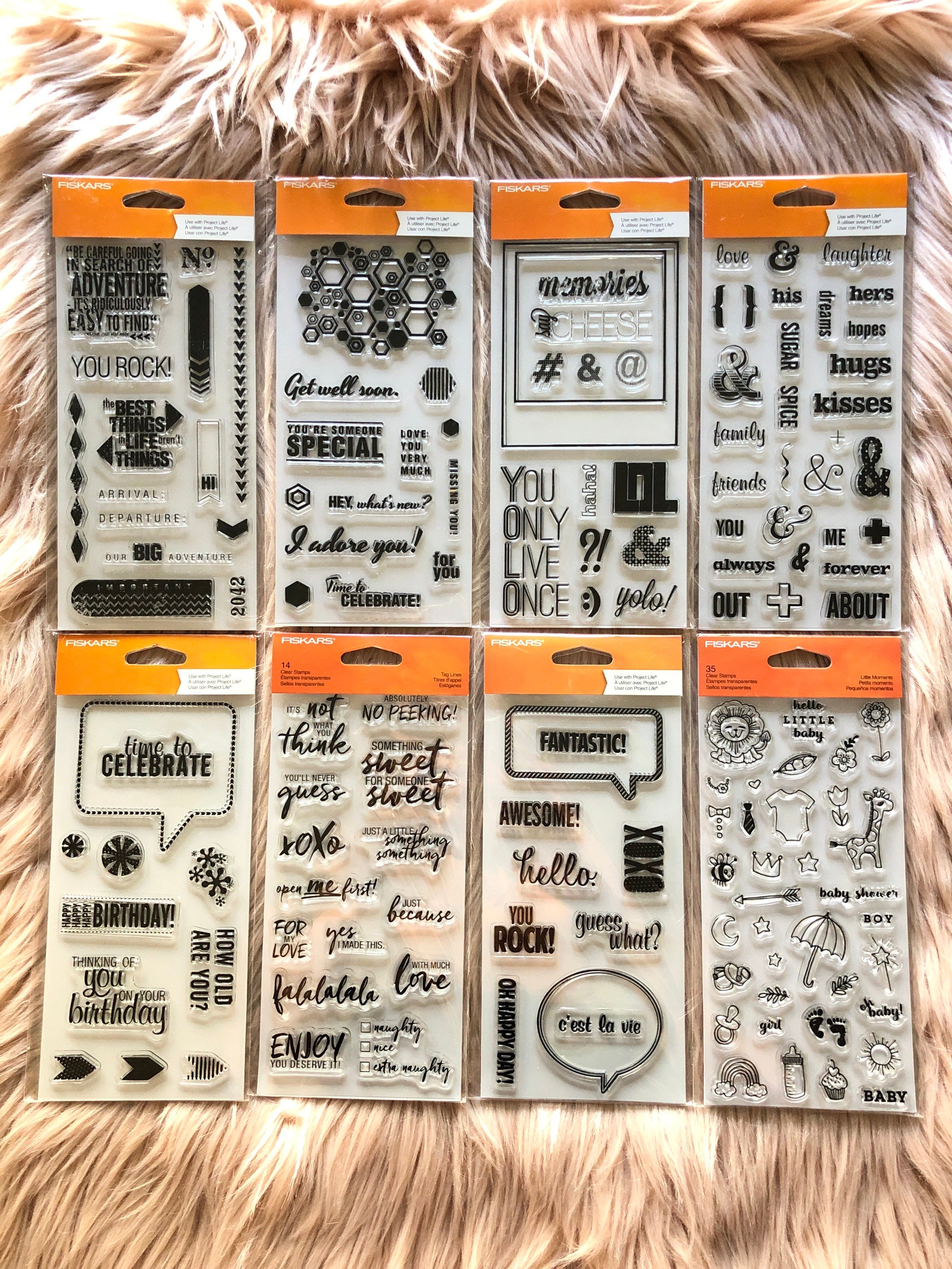 New Fiskars SIMPLE EXPRESSIONS Clear Stamp Set 17 Clear Stamps Sentiments