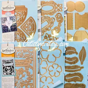 Troqueles de corte Spellbinders de 6 estilos: esquinas de bolsillo/etiquetas elegantes/pestañas de archivos/fondo/ramas/plumas/troqueles de corte de tarjetas agitadoras