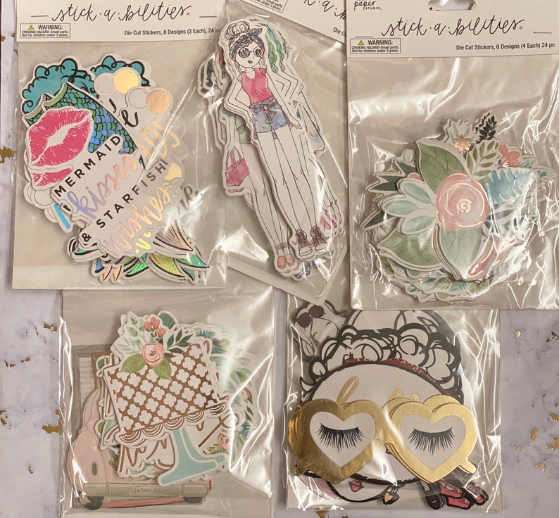 5 Options of Die Cut Stickers from the Paper Studio 24pc/pkg Wedding/Pastel Flower/Hello Lovely/Watercolor Girl/Mermaid image 1