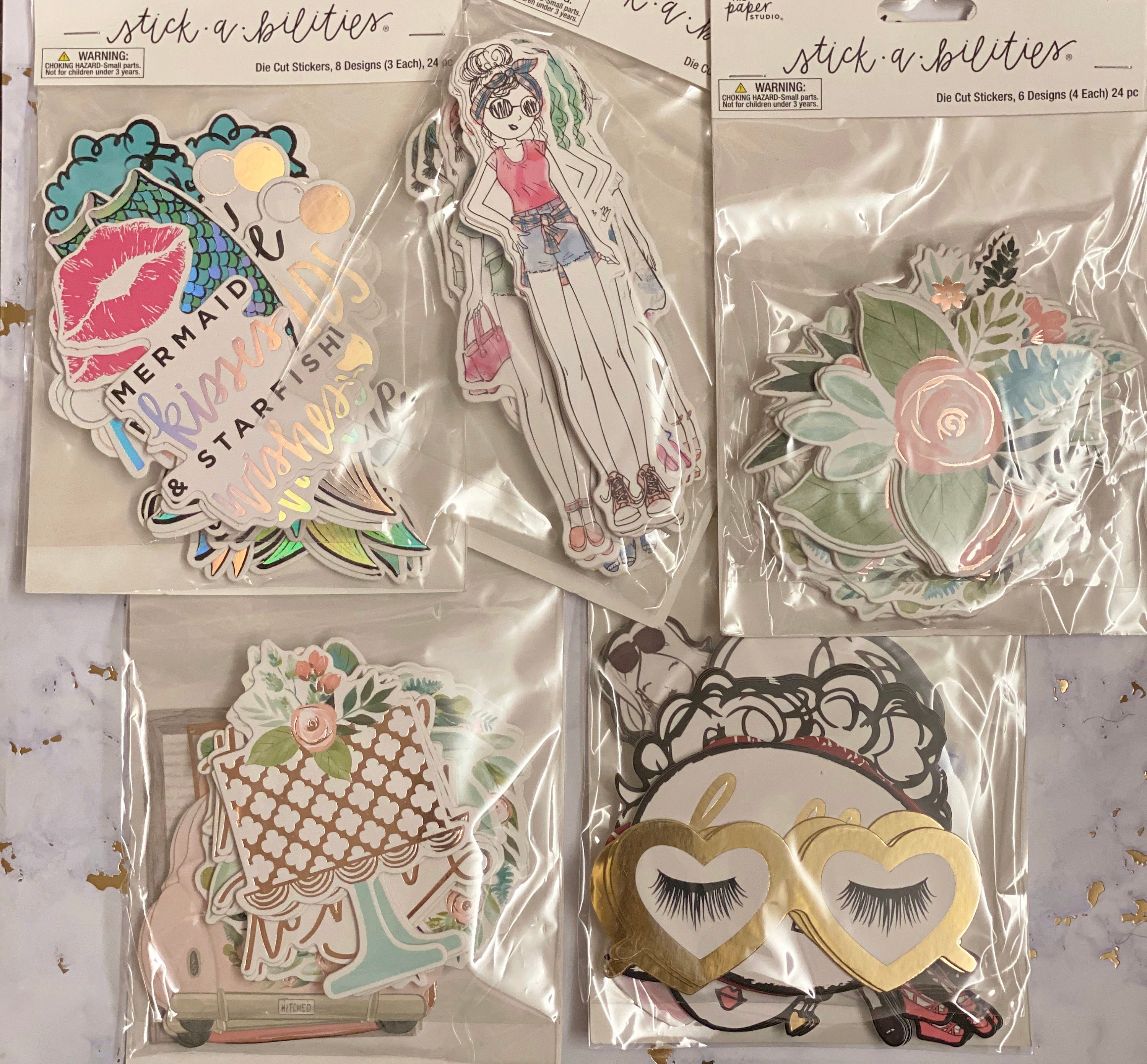 5 Options of Die Cut Stickers From the Paper Studio 24pc/pkg Wedding/pastel  Flower/hello Lovely/watercolor Girl/mermaid 