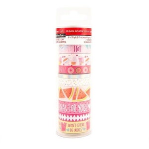 9 Rolls Punny Fruits Washi Tapes Tube by Recollections Valentine&#39;s Collection - Silver Foil/Colorful Graphic Desgin